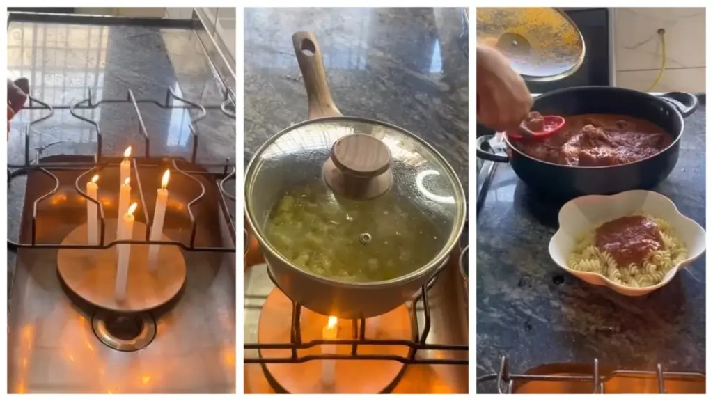 5 velas comunes + rejilla del horno: calienta comida y cocina pasta incluso con 20 horas sin luz